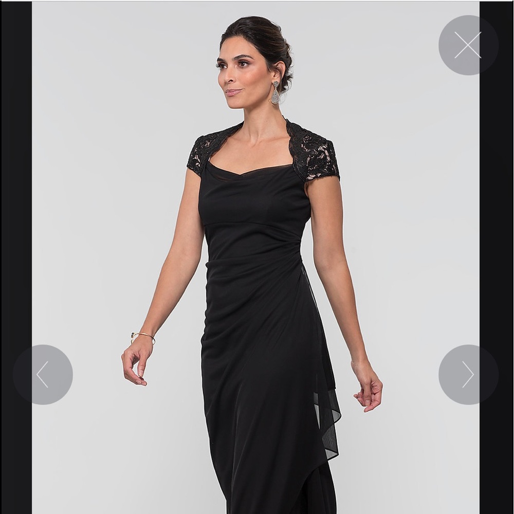 New LACE-CAP-SLEEVE LONG BLACK DRESS BY ALEX